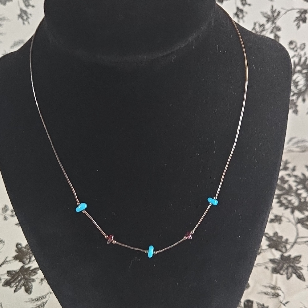 Elegant Turquoise and Purple Beaded Necklace Wy14